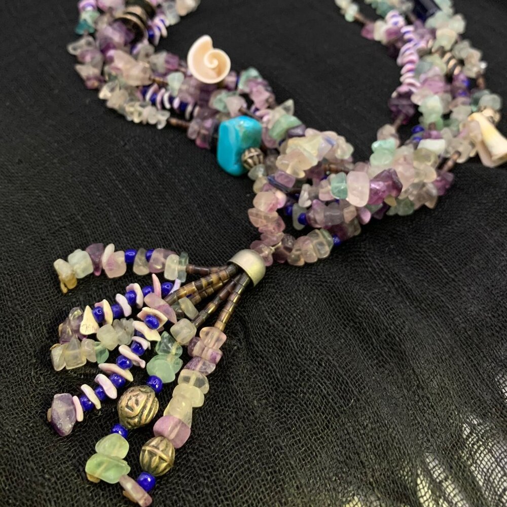 Gemstone Shell Glass Trade Beads Navajo Indian Style Jacla Beaded Necklace J867